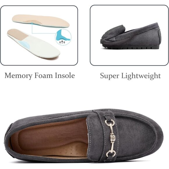 Women's Dark Grey Suede  Arch Support Casual Slip on Comfort Penny Loafers - Picture 2 of 9